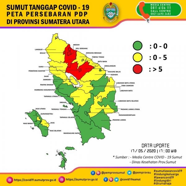 Peta Persebaran PDP di Provinsi Sumatera Utara 17 Mei 2020 